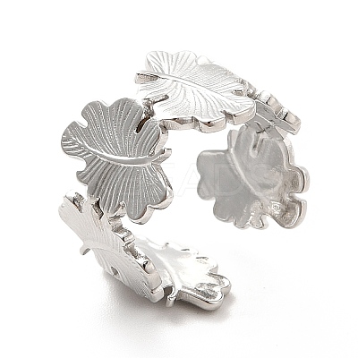 Non-Tarnish 304 Stainless Steel Leaf Wrap Open Cuff Ring for Women RJEW-F131-13P-1