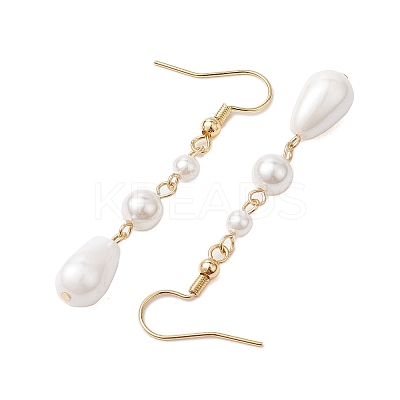 Teardrop Shell Pearl & Brass Dangle Earrings for Women EJEW-TA00513-1