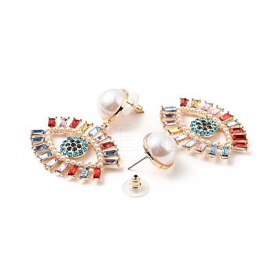 Rhinestone Eye Dangle Stud Earrings with Acrylic Pearl Beaded LS-EJEW-J045-01KCG-1