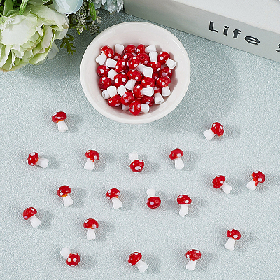 50Pcs Mushroom Handmade Lampwork Beads Strands LAMP-LT0001-06B-1