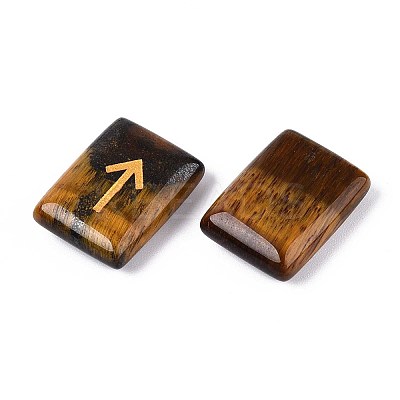 25Pcs Rectangle Natural Tiger Eye Rune Stones with Elder Futhark Alphabet Engraved G-T142-35-1