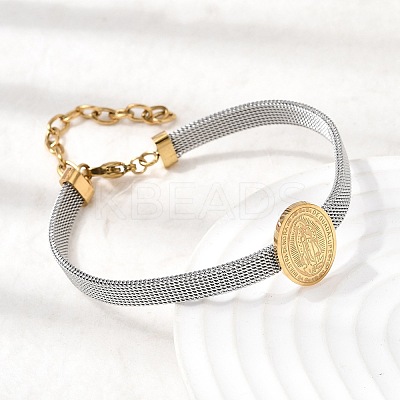 304 Stainless Steel Virgin Mary Bangles for Women BJEW-K295-01B-GP-1