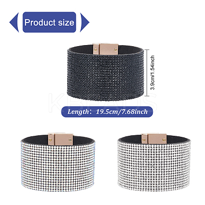 3Pcs 3 Colors Rhinestone Wide Cord Bracelets Set with Velvet Inside BJEW-AN0001-73-1