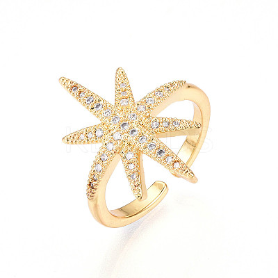 Brass Micro Pave Clear Cubic Zirconia Cuff Rings for Women KK-T074-07G-1