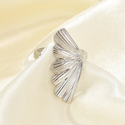Leaf 304 Stainless Steel Open Cuff Rings for Women LS-RJEW-G338-06P-1