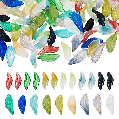 75Pcs 15 Colors Transparent Glass Leaf Pendants GLAA-TA0003-30-1