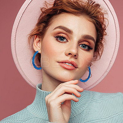 9 Pairs 9 Colors Sparkling Resin Big Hoop Earrings with Alloy Pins for Women EJEW-FI0002-13-1