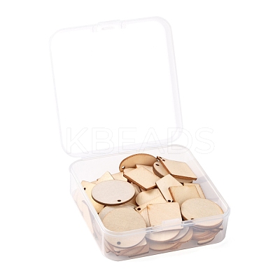70Pcs 7 Style Unfinished Natural Poplar Wood Pendants WOOD-LS0001-21-1
