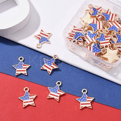 50Pcs Independence Day Light Gold Plated Alloy Enamel Pendants ENAM-LS0001-08LG-1