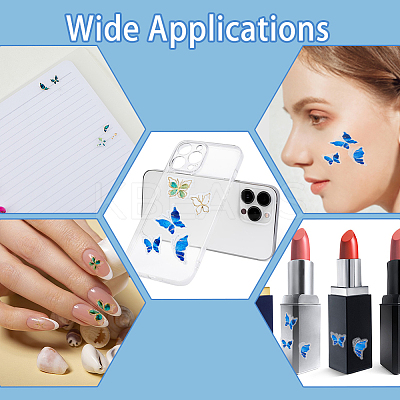 6 Sheets 2 Styles Butterfly Pattern PET Plastic Nail Art Stickers DIY-HS0002-06-1