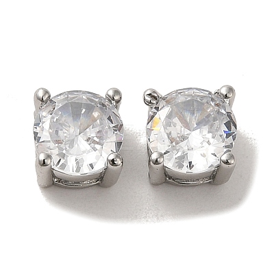 Brass with Single Clear Cubic Zirconia Beads KK-H461-09A-P-1