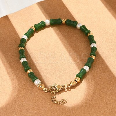 304 Stainless Steel Beaded Bracelets for Women BJEW-M056-08G-03-1
