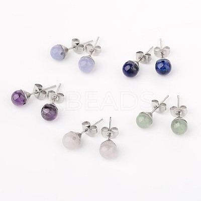 5Pair 304 Stainless Steel Stud Earring Findings EJEW-JE02067-S-1