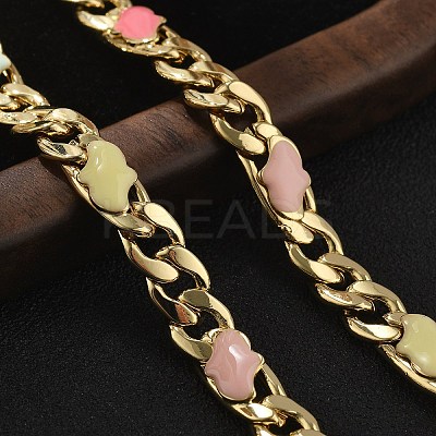 Brass Enamel Links Bracelets for Women BJEW-B125-06G-1
