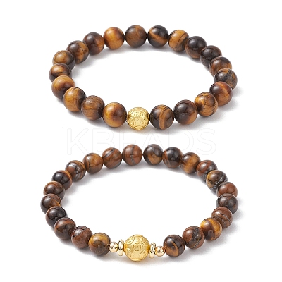 Natural Tiger Eye Stretch Bracelets for Couple BJEW-JB12178-1