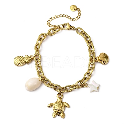 304 Stainless Steel Cable Chain Charm Bracelets BJEW-L708-01G-1