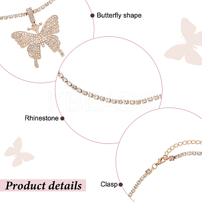 4Pcs 4 Colors Rhinestone Butterfly Pendant Necklaces Set with Cup Chains NJEW-AN0001-33-1