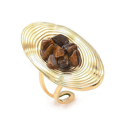 Natural Tiger Eye Beads with 304 Stainless Steel Cuff Rings RJEW-Q017-01G-A-1