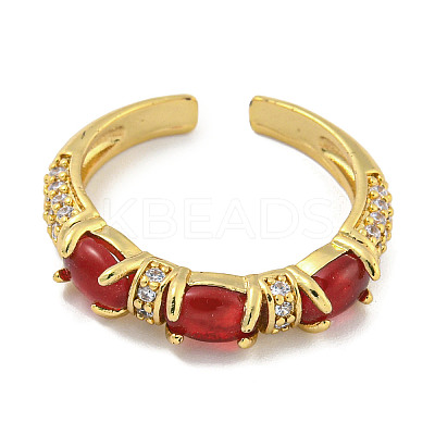 Oval Rack Plating Brass Micro Pave Cubic Zirconia Open Cuff Rings for Women RJEW-F162-05G-03-1
