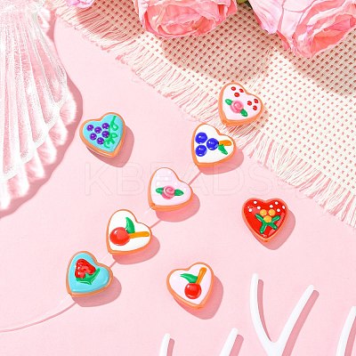 9Pcd 9 Colors Painted Glass Beads Enamel Beads Heart with Fruit LAMP-CJ0002-45-1