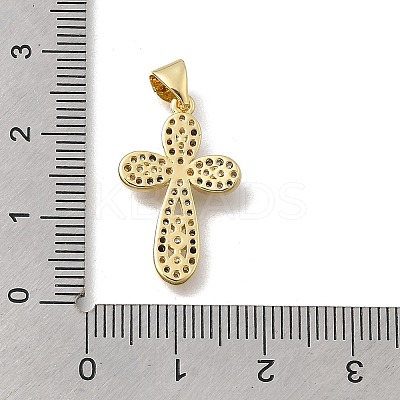 Brass Micro Pave Clear Cubic Zirconia Cross Pendants KK-D431-042G-1
