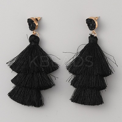 Polyester Tassel Dangle Stud Earrings EJEW-WH0004-74-1