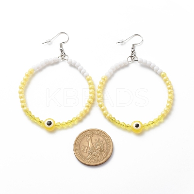 Resin Evil Eye & Acrylic Beaded Big Ring Dangle Earrings EJEW-JE04999-03-1