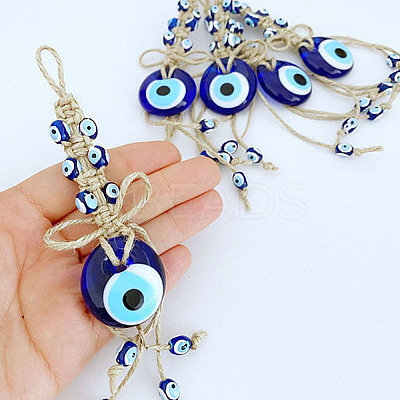 Flat Round with Evil Eye Glass Pendant Decorations EVIL-PW0002-07-1