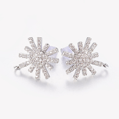 Brass Micro Pave Cubic Zirconia Stud Earring Findings ZIRC-E132-17P-1