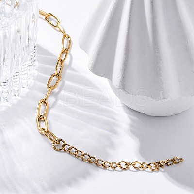 Ion Plating(IP) 304 Stainless Steel Paperclip Chain Bracelets for Women X-BJEW-C046-02G-1