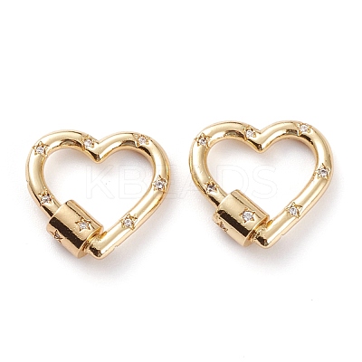Brass Micro Pave Clear Cubic Zirconia Screw Carabiner Lock KK-C100-45G-1