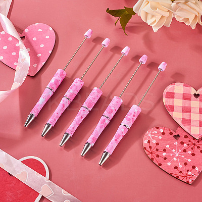 5Pcs Valentine's Day Theme Heart Pattern Plastic with Iron Ball-Point Pen FIND-TA0004-05-1