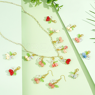 25Pcs 5 Colors Rose Butterfly Resin Pendant Decoration HJEW-PH02310-1