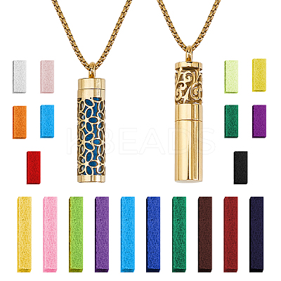 2Pcs 2 Styles Stainless Steel Perfume Bottle Necklaces NJEW-FH0001-29A-1