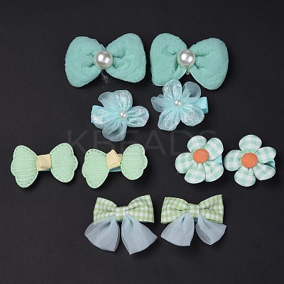 5 Pair 5 Style Bowknot & Flower Polyester Alligator Hair Clips PHAR-C012-01B-1