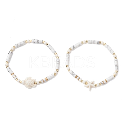 2Pcs Natural Howlite & Dyed Synthetic Turquoise Beads Stretch Bracelets for Women BJEW-JB13216-1