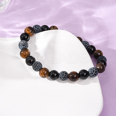 Natural Tiger Eye & Weathered Agate & Glass Beads Stretch Bracelets for Women Men BJEW-P398-01B-1