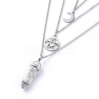 Bullet Natural Howlite Pendant Tiered Necklaces NJEW-JN02457-05-1