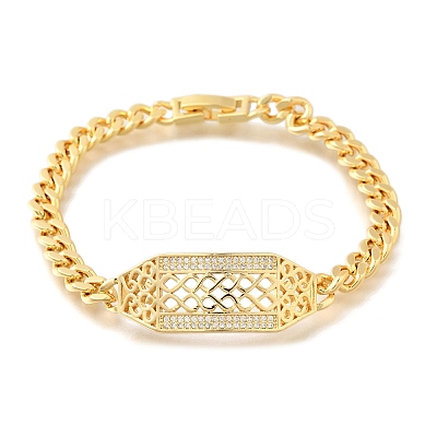 Brass Micro Pave Clear Cubic Zirconia Link Bracelets BJEW-F498-02B-G-1