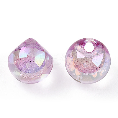 UV Plating Rainbow Iridescent Acrylic Beads X-OACR-G012-04E-1