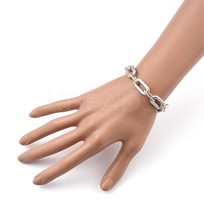 Spray Painted CCB Plastic & Aluminum Paperclip Chain Bracelets X-BJEW-JB05432-03-1