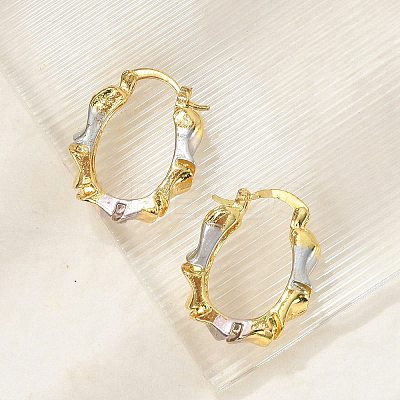 Brass Two Tone Oval Hoop Earrings LS-EJEW-B117-04-1