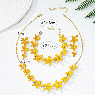 Flower Brass Enamel Pendant Necklace & Stud Dangle Earring & Link Bracelet FS-WGA6C2B-01-1