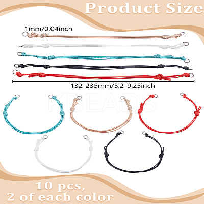 10Pcs 5 Colors Adjustable Eco-Friendly Korean Waxed Polyester Cord Bracelet Making MAK-LP0001-08-1
