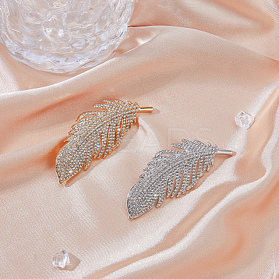 2Pcs 2 Colors Feather Alloy Rhinestone Scarf Buckle Clips JEWB-FH0001-53-1
