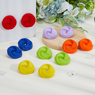 6 Pairs 6 Colors Spray Painted Acrylic Stud Earrings with Steel Iron Pins EJEW-FI0003-12-1