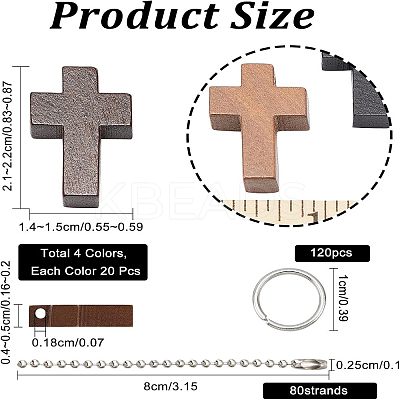 80Pcs 4 Colors Cross Wooden Pendants DIY-NB0007-52-1