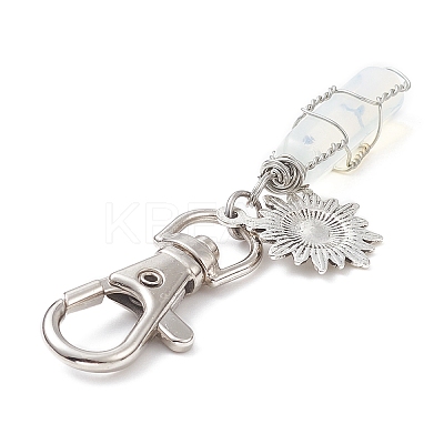 Wire Wrapped Mixed Gemstones Bullet Pendant Decorations HJEW-JM01061-1