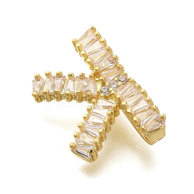 Rack Plating Brass Clear Cubic Zirconia Bowknot Connector Charms KK-H508-24G-1