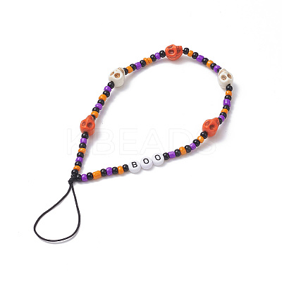 Halloween Glass Beaded Mobile Straps HJEW-TA00010-1